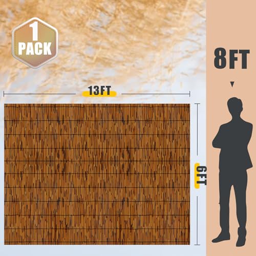 Natural Reed Fencing 6FT X 13FT Reed Fence 6FT High Balcony Reed Fence Privacy Reed Screen for Outdoor Backyard Patio(Brown) - size: 1 Pack 6FT×13FT