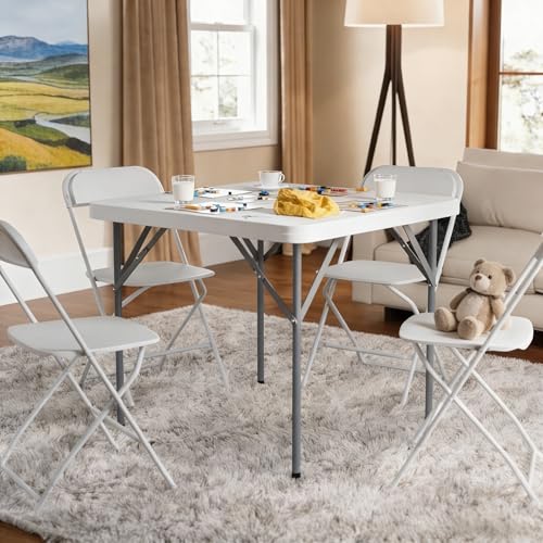 Lakhow 34" Square Folding Table, Fold-in-Half Utility Dining Portable Table Heavy Duty HDPE Plastic Foldable with Carrying Handle Indoor Outdoor for Picnic, Party - color: 34 Inches White