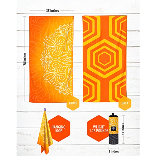 VENTURE 4TH Microfiber Beach Towel: Quick-Dry, Compact, Sand-Free, Absorbent, Sandproof and Lightweight - Perfect for Camping, Beach, and Roadtrips (Orange Mandala Design | 35x78 inches) - color: Orange Mandala, size: Extra Large (78" x 35")