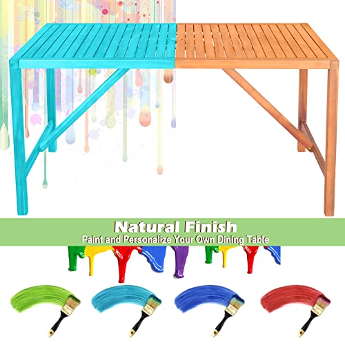 Tangkula 55" Acacia Wood Outdoor Dining Table for 4-6 Person, Rectangular Patio Dining Table with 2" Umbrella Hole and Support Bars, Indoor Outdoor Dining Furniture for Deck, Garden, Poolside & Yard - size: 55"
