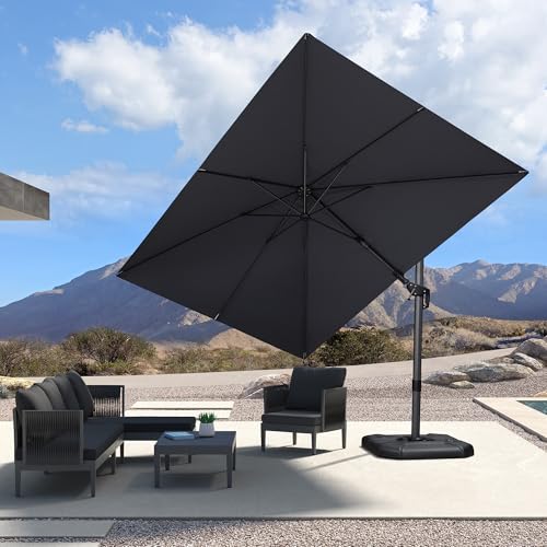 PURPLE LEAF 8' X 11' Left-right Tilt Patio Umbrella Outdoor Cantilever Swivel Rectangle Umbrella Aluminum Offset Umbrella with 360-degree Rotation for Garden Deck Pool Patio Light Grey - color: Light Grey, size: 8.2' X 11.5', style: Left-right Tilt