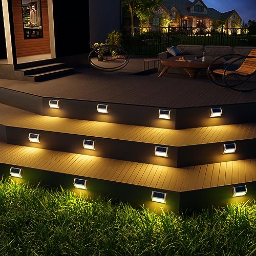 JSOT Solar Lights Outdoor for Deck,Waterproof Solar Powered Steps Light Outdoor Wireless LED Lamp Fence Lighting Walkway Patio Stair Garden Path Rail Backyard Fences Post 8 Pack Warm White - color: Warm White-8Pack