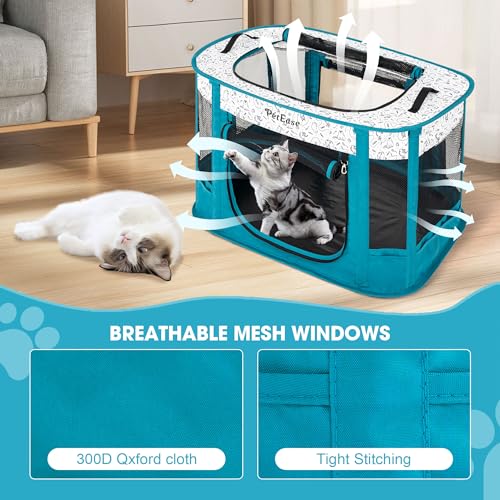Portable and Foldable Cat Playpen Dog Playpen Small Animal Playepn with Waterproof Bottom, Foldable Pet Cage for Rabbit Puppy Hamster, Indoor/Outdoor Use - color: Peacock blue