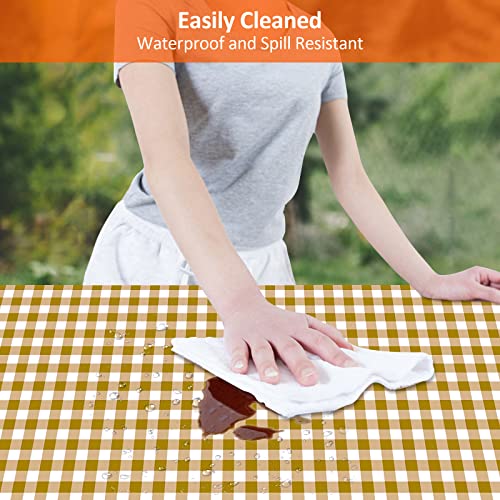 8ft Picnic Table and Bench Cover, Camping Essentials RV Gear, 96 in Waterproof Windproof Outdoor Elastic All Around Tablecloth, Fitted Rectangle Tables and Seats, Coffee-White Checkered - color: Coffee-white Checkered, size: 96"