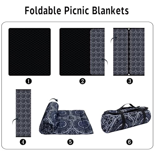 Supfitness Extra Large Picnic Blankets Waterproof Foldable (80 "x 80") Beach Blanket Waterproof Sandproof,3-Layer Thicking Mat Outdoor Packable Camping Blanket - color: Black, size: 6'8" x 6'8" (Square)