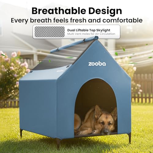 Zooba 36" Large Dog House for Large Dog Indoor or Outside, Weatherproof 600D PVC Outdoor, Featuring Breathable 2x1 Textilene Elevated Dog Bed, Easy Clean (Blue) - color: Blue, size: Large: 36 inch