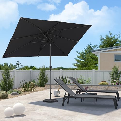 PURPLE LEAF 10' x 6.5' Rectangular Patio Umbrella Outdoor Table Umbrella Aluminum Frame Market Umbrella Sun Umbrella with 8 Sturdy Ribs & Tilt for Garden Deck Lawn & Pool Gray - color: Gray, size: 6.5' x 10'