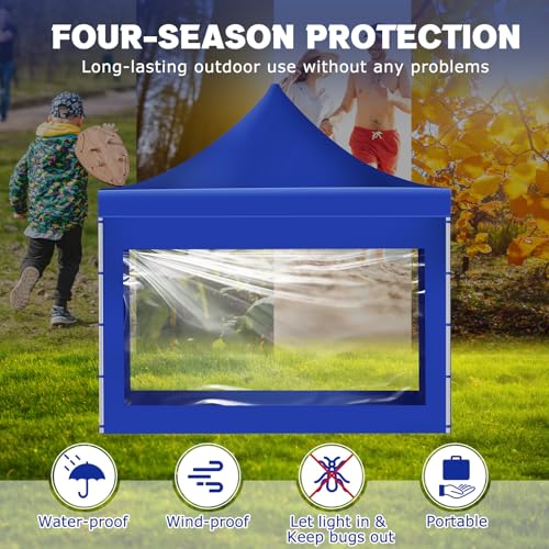 SmoothNovelty 3 Pcs Clear Canopy Sidewalls with Black Storage Bag Window Sidewall for 10 x 10 Inch Tent Waterproof Shade Wall, Sunwalls Only, Canopy Tent Not Included, No Zipper(Blue) - color: Blue