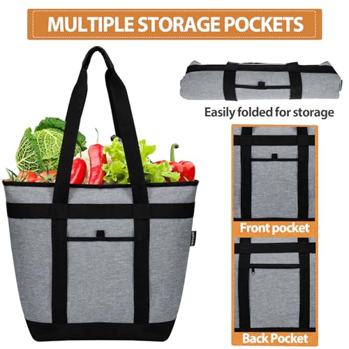 Insulated Cooler Bag, Reusable Grocery Bags for Hot/Cold Food, Thermal Food Delivery Bag for Beach, Travel, Picnics - color: Grey, size: 8"D x 20"W x 15"H