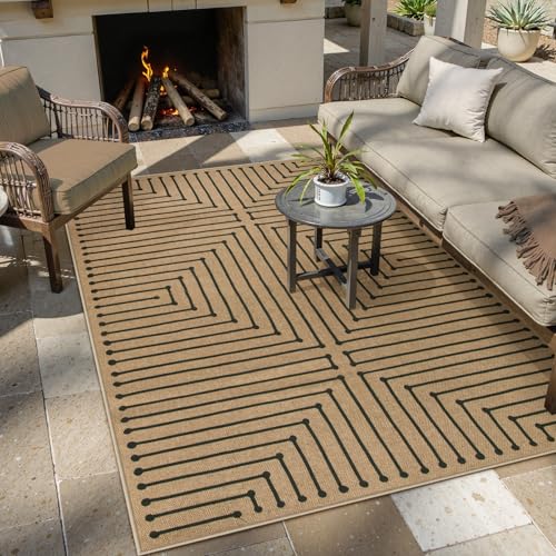 Lahome Neutral Geometric 5x7 Washable Rugs for Living Room Office, Black and Nature Outdoor Patio Rug Farmhouse Rhombus Non Slip Non Shedding Carpet for Classroom Balcony Dining Room - color: Nature/Brown and Black, size: 5x7