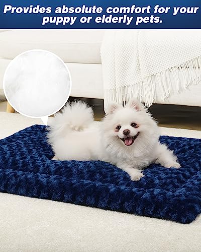 Washable Dog Bed Mat Ultra Soft Dog Crate Pad Comfy Fluffy Pet Kennel Beds Sleeping Mattress for Large Jumbo Medium Small Dogs, 36 x 23 Inch, Blue - color: Blue, size: 36.00" x 23.00" x 1.50"