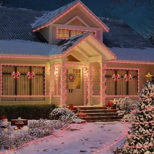 YEGUO Solar Rope Lights Outdoor Waterproof, 66ft 200 LED Red String Lights, 8 Modes Fairy Lights in Clear Thin Tube - color: Red