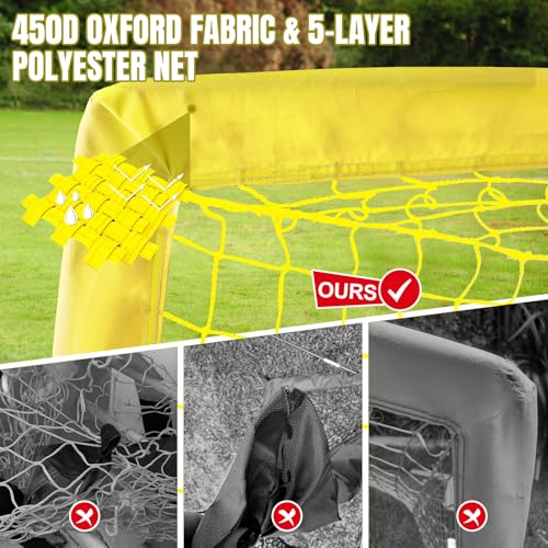 Pro-Grade Kids Backyard Soccer Goal, Tear-Resistant 5-Layer Polyester Soccer Net & 10mm Poles for Maximum Durability, 4x3ft/6x4ft/7x5ft, Pop Up Portable Soccer Training Equipment Set with Size 4 Ball - size: 6x4ft, 2 Set, style: Yellow