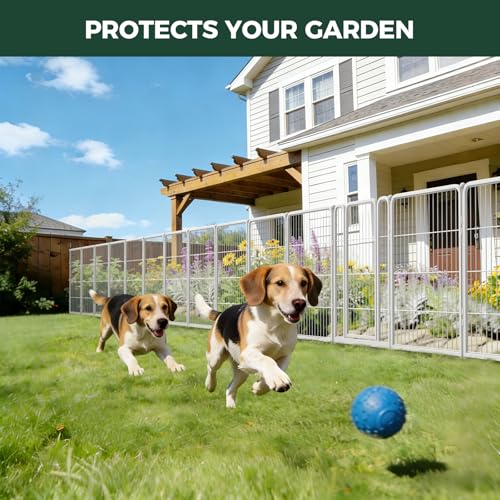 FXW Garden Fence Outdoor for the Yard – 32in(H) x 18.2ft(L) Heavy Duty Metal Animal Barrier for Dog, No Dig Decorative Dog Fence, 8 Panels, White - color: White, size: 32"H