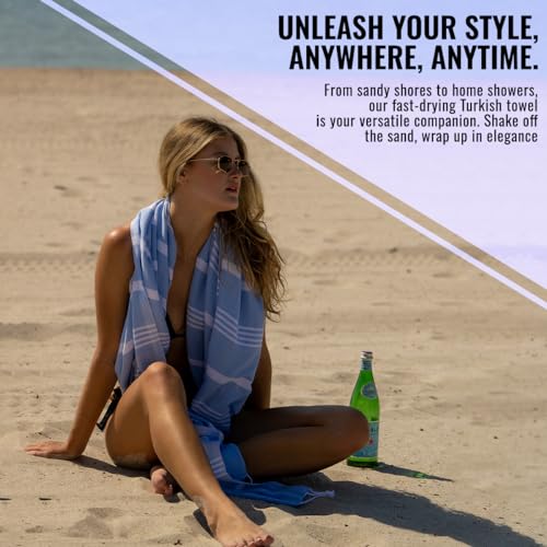 Beach Towel 100% Cotton Turkish Beach Towel Adult 38x70 Inch Pre-washed Absorbent Extra Large|Sand Free Quick Dry BathTowels|Lightweight Blanket|Travel Cruise Camping Spa Gym Yoga Towel|Airy Blue - color: Blue