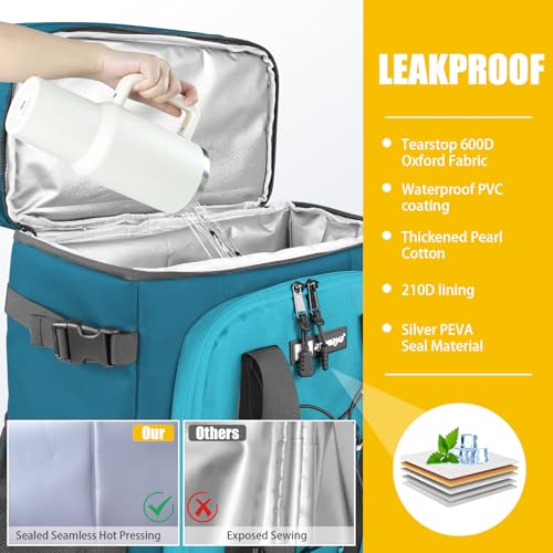 Backpack Cooler - AYAMAYA Upgrade Leakproof Cooler Backpack with Padded Top Handle, 40 Cans Large Waterproof Insulated Camping Coolers for Beach, Fishing, Picnic, Travel, BBQ - color: Blue