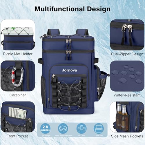 Insulated Cooler Backpack, 40L Leakproof Backpack with Double Compartments for Men & Women, Large Lunch Cooler for Camping, Beach, Travel, Picnic, Up to 48 Cans - color: Blue