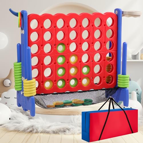Giant 4 Row Game with Carrying Bag and Mesh Fabric .Giant 4-to-Score Game Set Suitable for Indoor and Outdoor Holiday Parties and Family Gatherings.（ Blue red） - color: Blue Red