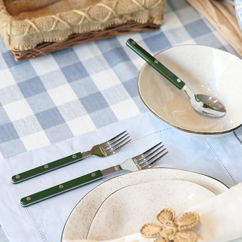 ANNOVA Silverware Set, Retro/Rivet Colorful Stainless Steel Tableware Kitchen Flatware Set Utensils, Includes Dinner Knives, Forks, Spoons, Salad Forks & Dessert Spoons (Dark Green, 10 Pieces) - color: Dark Green