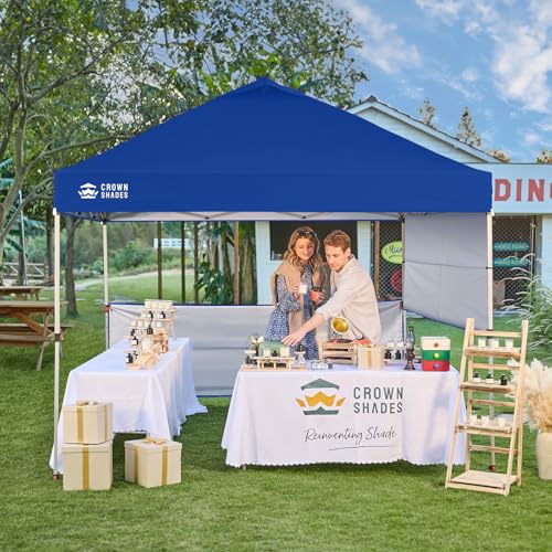 CROWN SHADES 10x10 Pop up Canopy Tent Instant Canopy with 150D Silver Coated Fabric Including 2 Half Sidewalls, 4 Ropes, 8 Stakes, 4 Weight Bags, STO 'N Go Bag, Navy Blue - color: Navy Blue