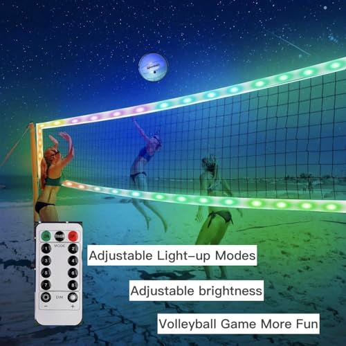 LED Professional Volleyball Net with Steel Cable, Light Up Portable Volleyball Nets Outdoor with Remote Control, Glow in the Dark Heavy Duty for Backyard