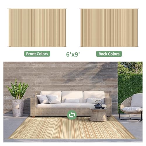 GENIMO Outdoor Rug 6x9 ft Waterproof, Reversible Plastic Straw Patio Rug for RV Camping Mat, Deck, Backyard Balcony Mat - Lightweight & Easy to Clean, CoffeeBeige - color: Coffeebeige, size: 6' x 9' (Rectangular)