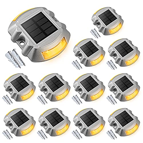 VOLISUN Solar Deck Lights Driveway Dock Light, 12-Pack Led IP68 Waterproof Outdoor Warning Step Lights for Driveway Sidewalk Garden Pathway Yard(Warm White, Auto On/Off - color: Warm White, size: 12 Pack