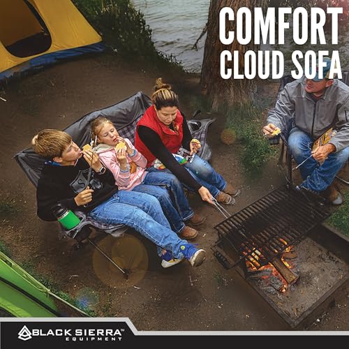 Black Sierra Double Loveseat Comfort Camping Couch, Oversized Folding Chair for Adults, 600‑lb Capacity, Plush Padded Heavy Duty Outdoor Seat with Cup Holders & Carry Bag for Beach, RV - color: Red