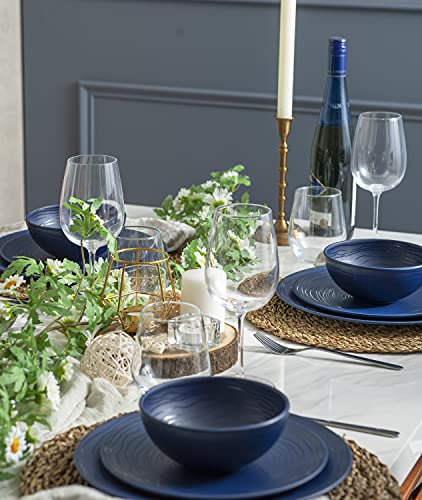 Bzyoo 12 Piece Melamine Dinnerware Set - Durable, Dishwasher Safe, Organica Navy Blue Plates and Bowls Sets Casual Dish Set for Dining, Outdoor and Kitchen - color: French Navy Blue