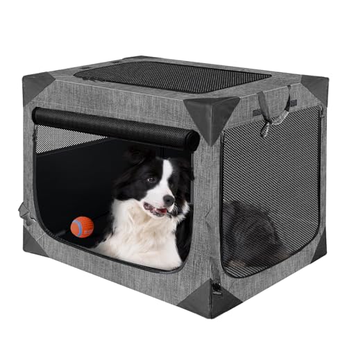 Nottia Dog Crate, Collapsible Soft Travel Crate for Large Dogs (3 Year Warranty), Indoor & Outdoor Portable Pet Kennel with Chew-Proof Mesh Window (Dark Gray, 36" L x 25" W x 25" H) - color: Dark Gray, size: 36.0"L x 25.0"W x 25.0"H