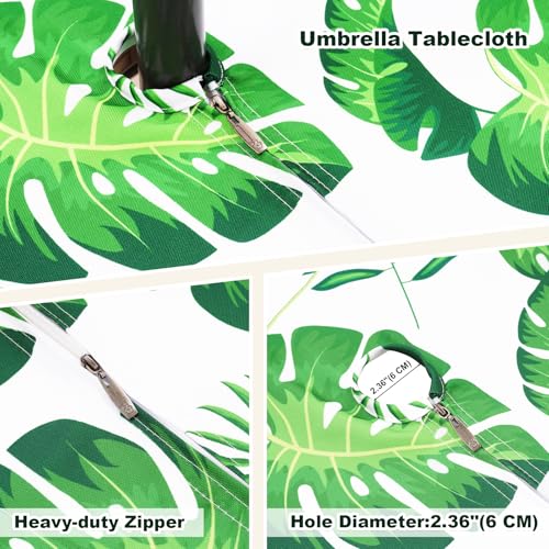 Poise3EHome 60X84 Outdoor/Indoor Waterproof Tropical Rectangle Tablecloth Green with Umbrella Hole Zipper for Camping Picnic Party Patio Table Spring, Palm Leaf - color: Palm Leaf, size: 84" x 60" (Rectangular)