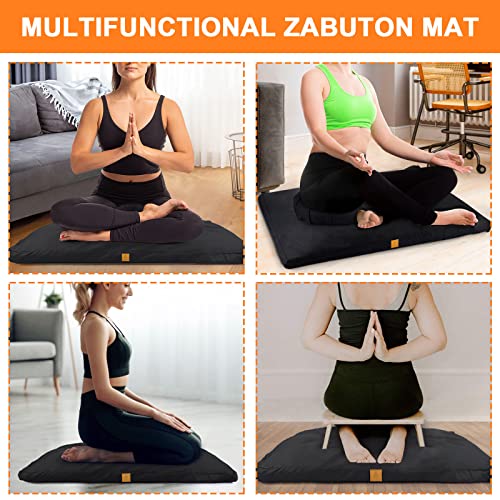 Zabuton Meditation Mat (36"×28"×2") Luxurious Meditation Cushion for Kneeling Sitting Large Floor Pillow Zafu/Bench-Washable Cotton Cover 100% Organic Cotton Filling (Cyan Blue) - color: Cyan Bue