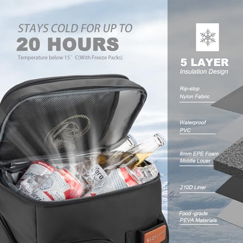 BAGPARKK Insulated Cooler Backpack,33/45 Cans Multifunctional Double Deck Leakproof Cooler Bag with Sternum Strap,Large Capacity Lightweight Travel Camping Beach Backpack - color: Black, size: 33Can