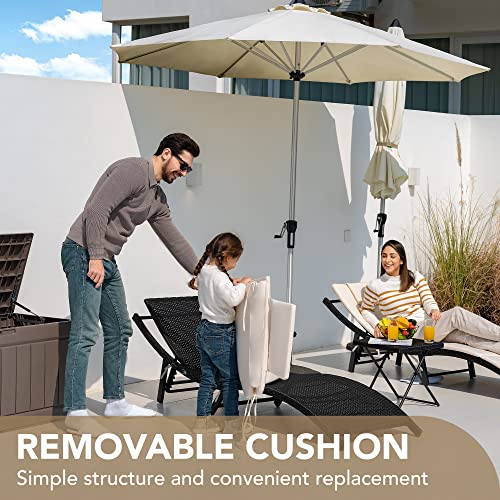 Devoko Patio Chaise Lounge Sets Outdoor Rattan Adjustable Back 3 Pieces Cushioned Patio Folding Chaise Lounge with Folding Table (Beige) - color: Beige