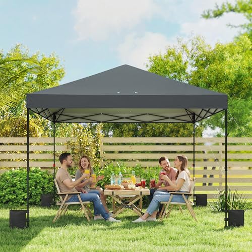 Outsunny 10 x 10 ft Pop Up Canopy Tent with One Push Setup, Easy Setup Outdoor Portable Instant Canopy Shelter with Wheeled Carry Bag, Sandbags, Adjustable Height for Parties, Events, Dark Gray - color: Dark Gray