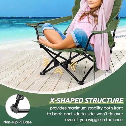 HaSteeL Folding Beach Chair Set of 2, Foldable Green Camping Chairs for Outside, Low Beach Chair Portable for Adults Fishing, Picnic, Outdoor BBQ, Travel, Sports, Cup Holder & Storage Bag - color: Green Chairs
