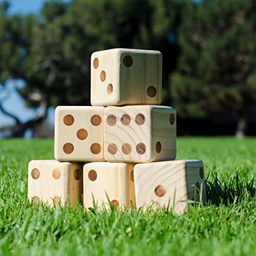 GoSports Giant Wooden Playing Dice Set with Rollzee and Farkle Scoreboard - Includes 6 Dice, Dry-Erase Scoreboard and Canvas Tote Bag - Choose 2.5 Inch or 3.5 Inch Dice) - style: 2.5 Inch Natural Wood Dice