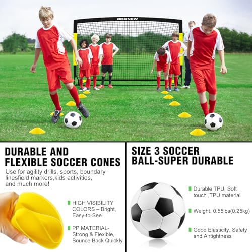 Kids Soccer Goal for Backyard Set - 2 Set of 7X5 / 6X4 ft Toddler Soccer Nets Training Equipment, Soccer Ball, Pop Up Portable Soccer Set for Kids and Youth Games and Training Goals Ages 3-16 Gift - color: 1.Black Yellow