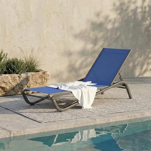 Adjustable Patio Chaise Lounge Chair, Outdoor Pool Lounger for Sunbathing & Tanning, All-Weather Textilene Sun Bed for Beach, Porch & Deck, Rust-Proof Aluminum Frame, Cobalt Blue - color: Cobalt Blue, size: 1 Piece
