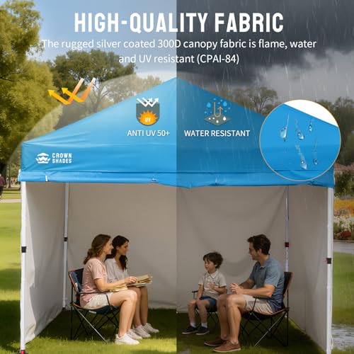 CROWN SHADES 10X10 Commercial Instant Canopy Pop Up Tent with Center Lock, 300D Fabric, 4 Sidewalls, Sto'N Go Bag, Sky Blue - color: Sky Blue, size: 10x10 Classic