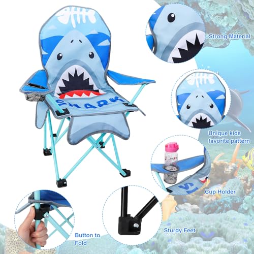 KABOER Kids Outdoor Folding Lawn and Camping Chair with Cup Holder and Carrying Bag, Children's Camping Chairs - color: Dinosaur Shark