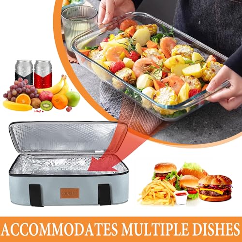 Insulated Casserole Carrier - Single Layer Design, Food Warmer Bag for Hot&Cold Food Travel, Fits 9x13 Casserole Dish, Leak-Proof, Durable Nylon, Zip Pockets, Grey - color: grey-1
