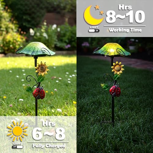 Solar Outdoor Lights Decorative Solar Glass Mushroom Lights Waterproof LED Green Garden Stake Light for Walkway Pathway Lawn Patio Yard Decorations. - color: Green