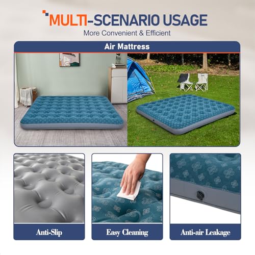 DIMAR GARDEN King Size Air Mattress Inflatable Bed Sleeping Pad for Camping, Patterned Flocking Blue - size: King