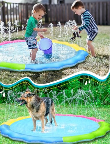 Kids Dog Splash Pad Sprinkler - Jasonwell Non Slip Dog Sprinkler Pad Splash Pool Puppy Dogs Pool Summer Outdoor Water Toys Backyard Durable Splash Pad for Toddlers Kids Small Medium Large Dogs Pet - style: Rainbow-97"
