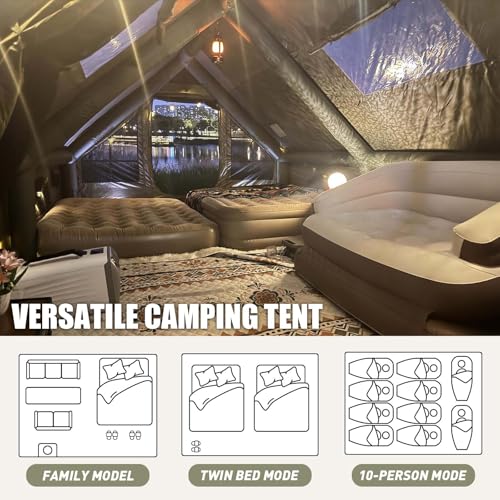 SENLEETO Inflatable Tents for Camping, Large Inflatable Camping Tent with Hand Pump, Easy Setup Tents for 4-6 People, Portable Glamping Tent - size: 157.5 inch**118.1 inch*82.7 inch/8-10 People