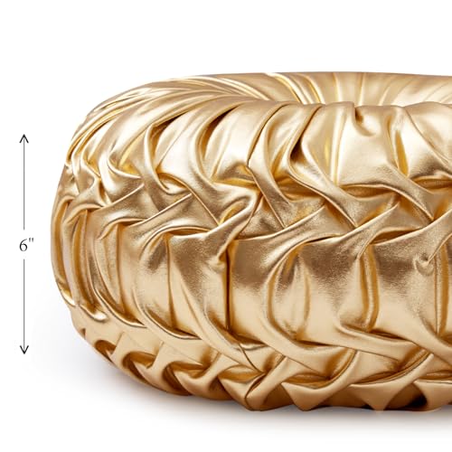 EUCIOR Gold Throw Pillows,Circular Pillow,Pumpkin Pleated Handmade Throw Pillows,Gold Pillows,Smooth Metallic Leather Decorative Pillows for Home Decor Bedroom Living Room Couch Bed Sofa - color: Gold