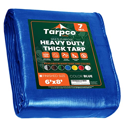 Heavy Duty 7 Mil Tarp Cover, Waterproof, UV Resistant, Rip and Tear Proof, Poly Tarpaulin with Reinforced Edges for Roof, Camping, Patio, Pool Cover, Boat (Blue 6′ X 8′) - color: Blue-7 Mil, size: 6′ X 8′
