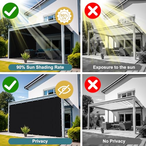 Shade&Beyond Customized Size 90% Sun Shade Cloth with Grommets, 06' X 08' Pergola Shade Cover Canopy, Mesh Tarp Sun Screens for Patio, Outdoor, Garden, Backyard, Black, GN03 - color: Black, size: 0 6' X 0 8'