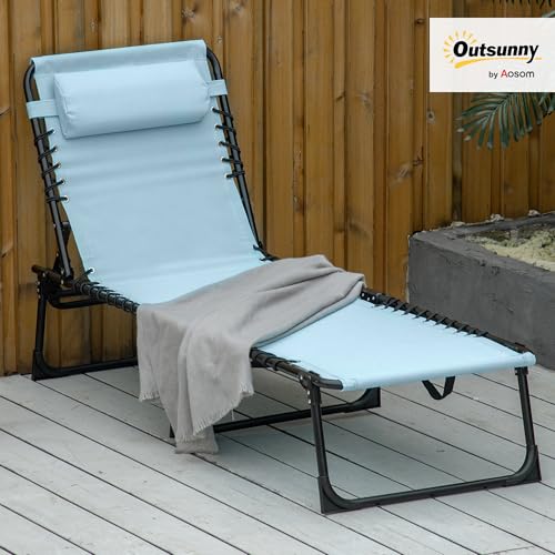 Outsunny Folding Chaise Lounge Chair, Patio Sun Tanning Chair, Outdoor Chaise Lounger with 4-Position Reclining Back, Breathable Mesh Seat for Beach, Poolside, Yard, Baby Blue - color: Sky Blue, size: 1 Pack